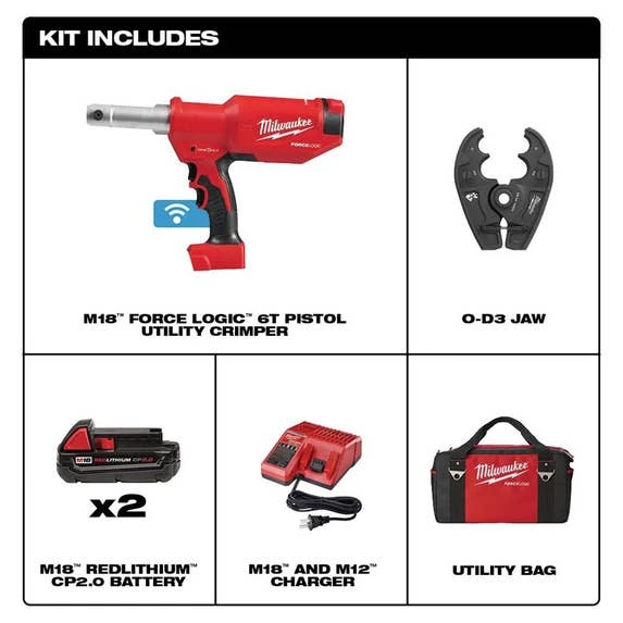 Milwaukee Tools Milwaukee M18 FORCE LOGIC 6T Pistol Utility Crimper O-D3 Kit 2977-22O 3 Milwaukee Tools Milwaukee M18 FORCE LOGIC 6T Pistol Utility Crimper O-D3 Kit 2977-22O - Image 3