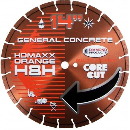 Diamond Products 14" X .125" HD MAXX Orange Wet/Dry High Speed Blade H8H Concrete 53742 1 Diamond Products 14" X .125" HD MAXX Orange Wet/Dry High Speed Blade H8H Concrete 53742